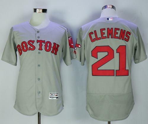 Red Sox #21 Roger Clemens Grey Flexbase Authentic Collection Stitched MLB Jersey - Click Image to Close